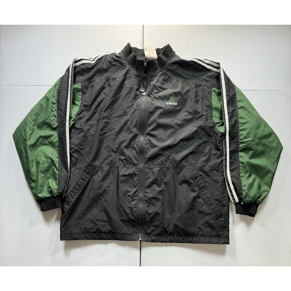 Vintage Adidas Windbreaker Track Jacket Men’s XL Green 3 Stripes Trefoil Zip 90s - Picture 1 of 6